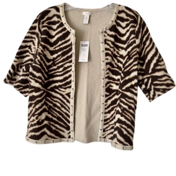 Chico's Sassy Animal Sandra 100% Cotton Cardigan Espresso - 8 - Picture 2 of 9